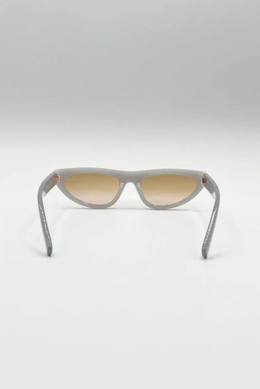SVNX Retro Oval Occhiali da Sole Grigi Lente Gialla