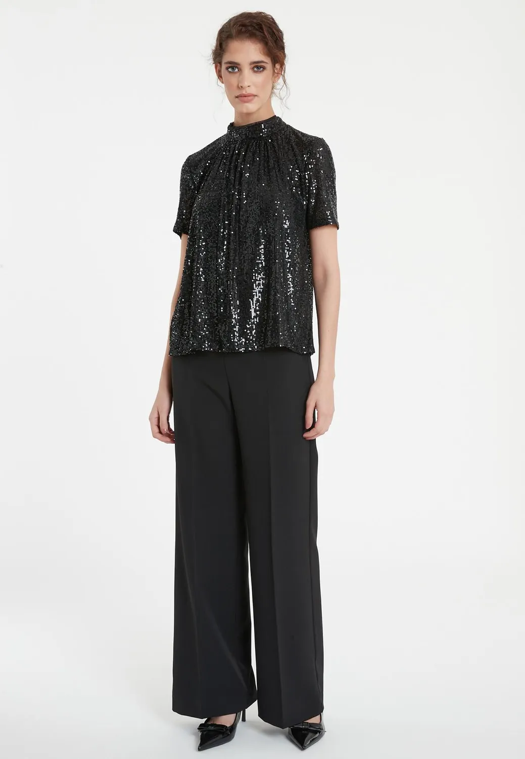 Ana Alcazar Tafisa top paillettes nero