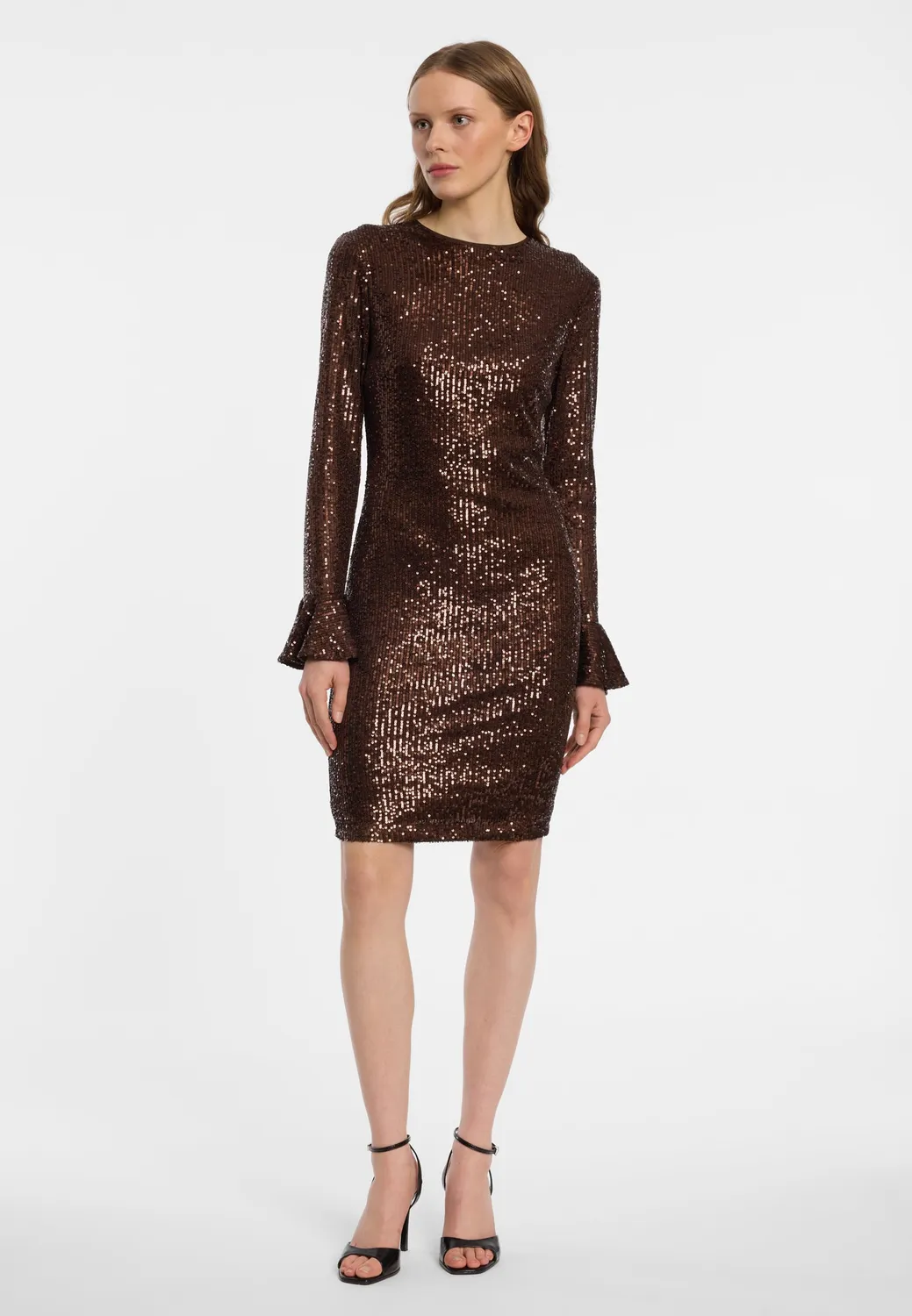 Ana Alcazar Evanie abito paillettes bronzo stretch