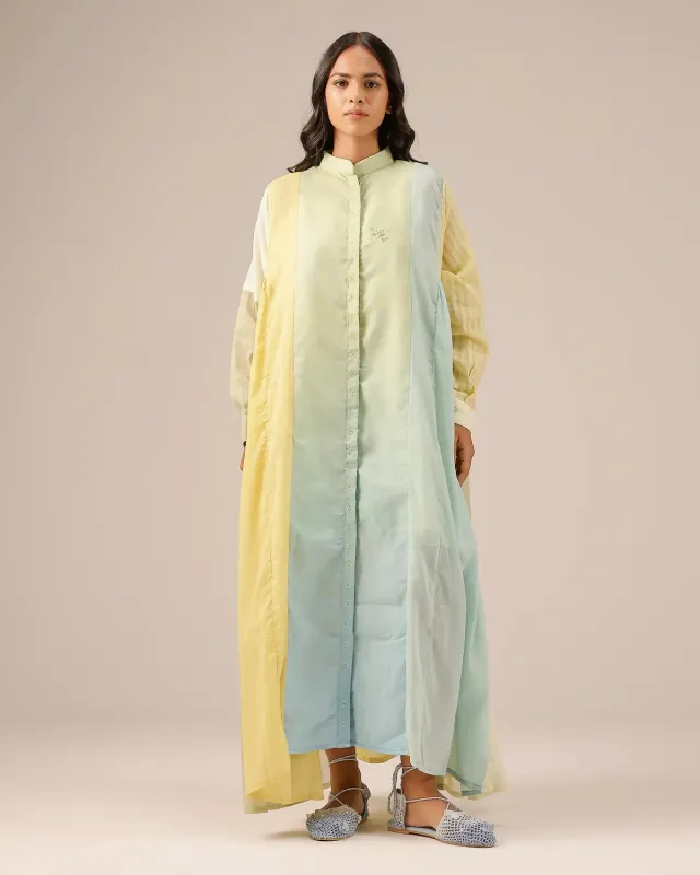 Our Dve Drift Dress vestito verde-blu in lino