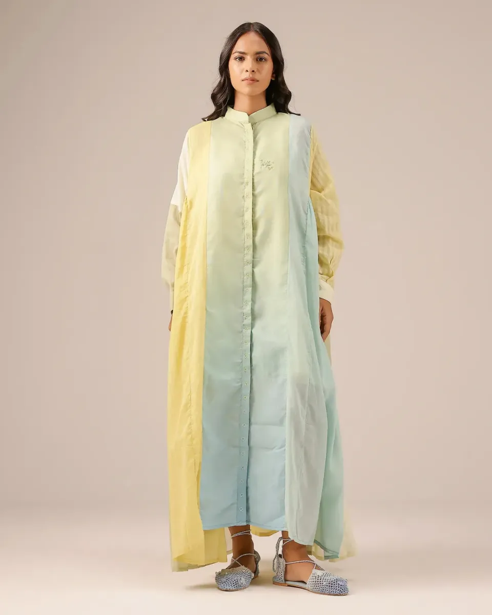 Our Dve Drift Dress vestito verde-blu in lino