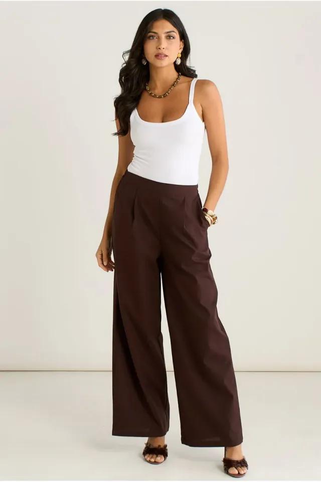 Gini London GL2227 Pantaloni Lino Marroni Gamba Larga