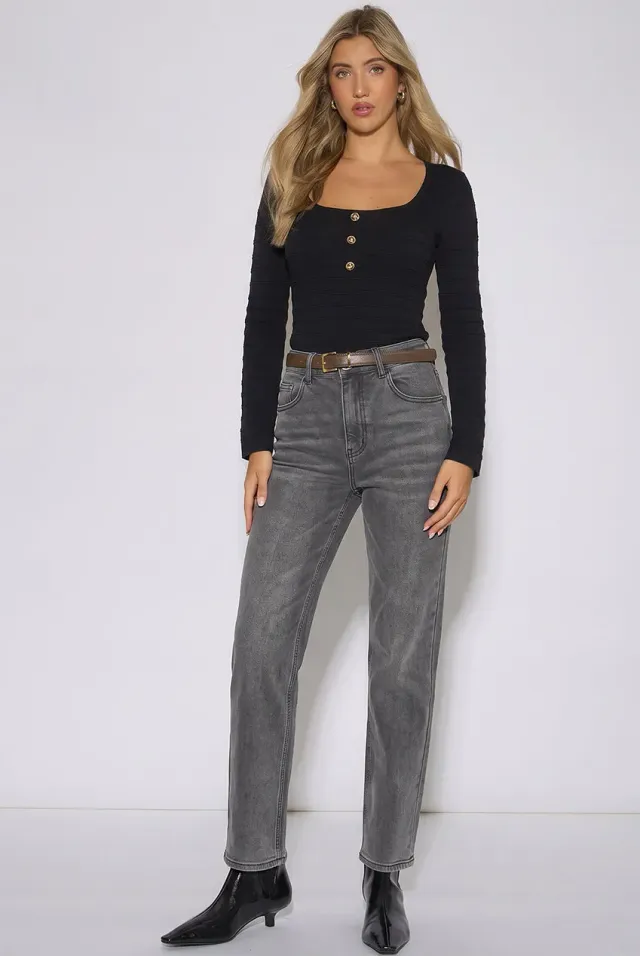 Gini London Grey Mid Rise Straight Leg jeans grigi dritti