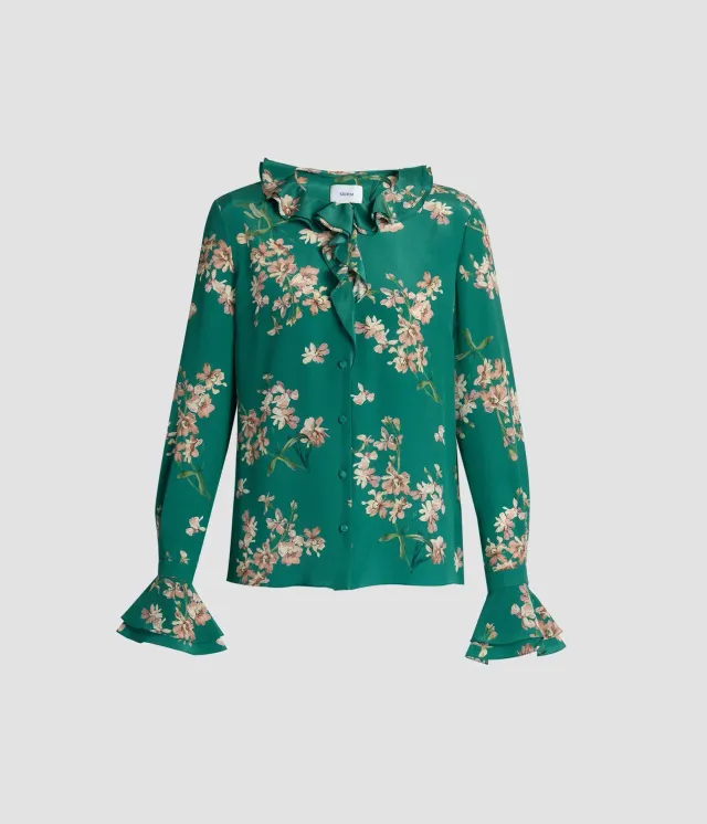 Erdem Floral Crepe camicia verde maniche lunghe 22