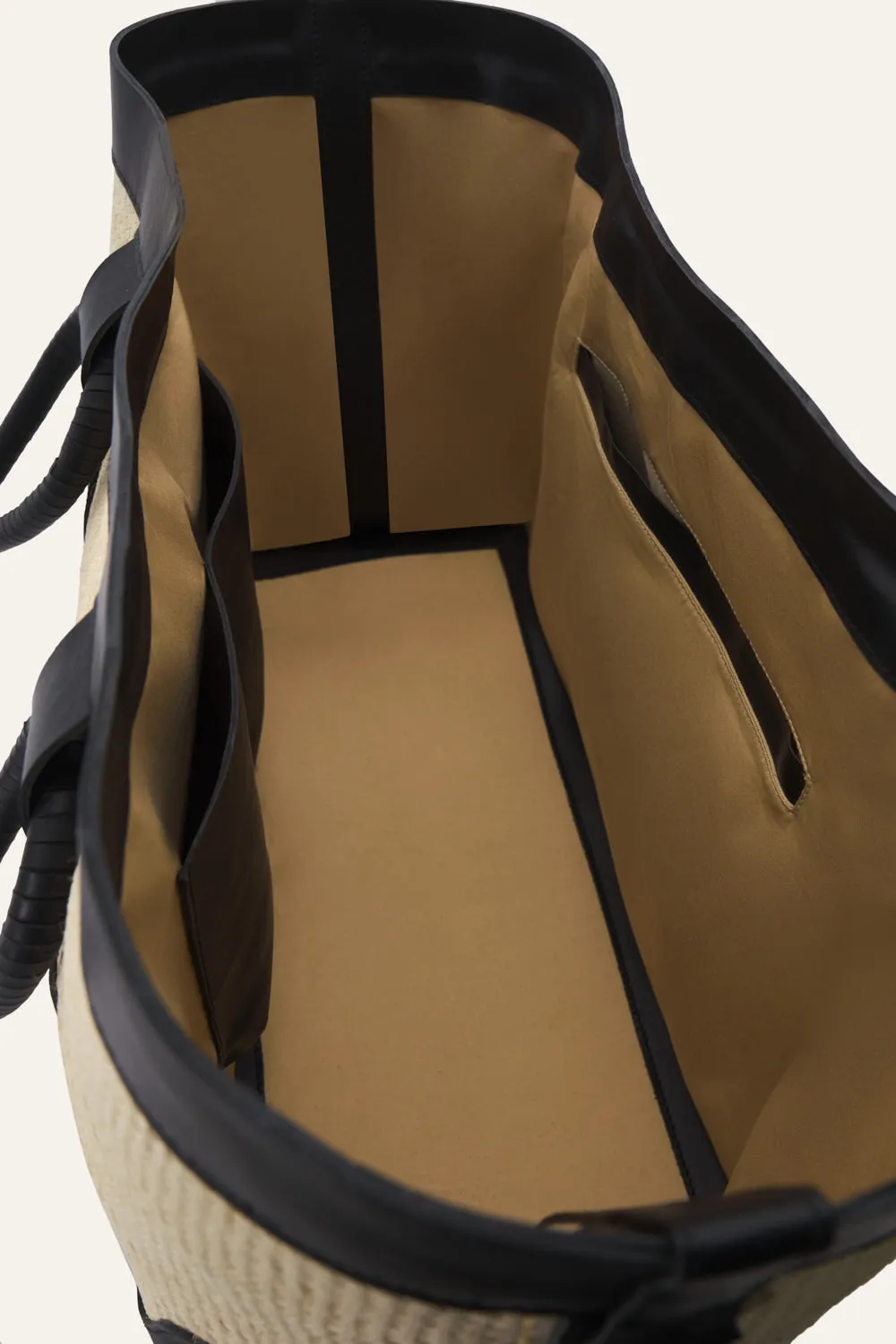Johanna Ortiz Wind Traveler borsa tote ecru nero paglia