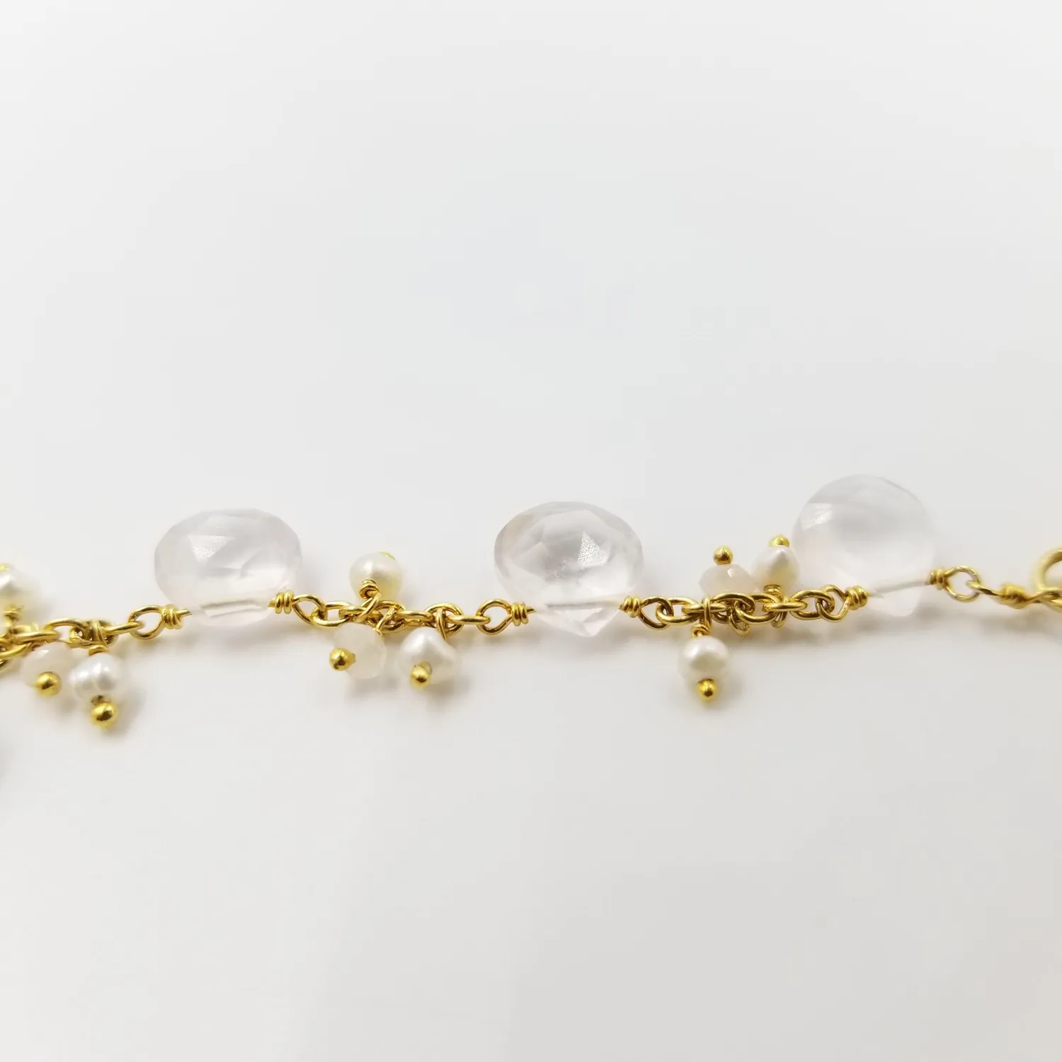 Our Dve Rose Quartz Pearl Bracelet-Band bracciale quarzo rosa oro