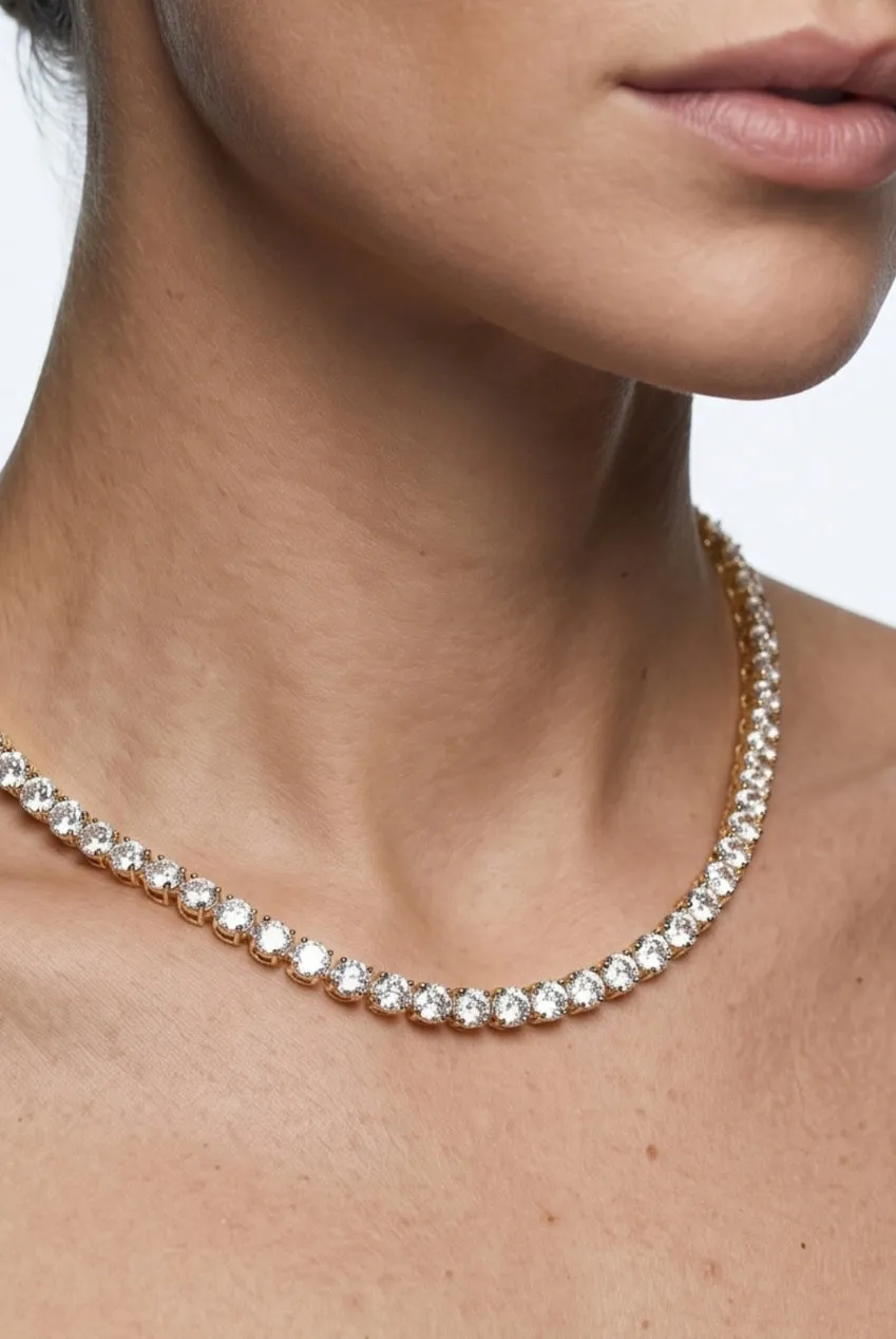 Goddiva Shikaku collana tennis oro pietre chiare