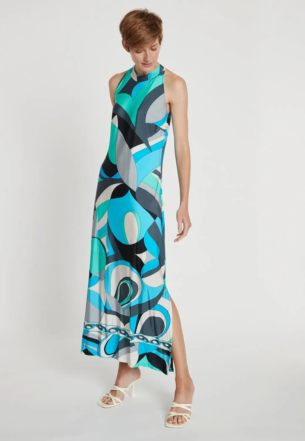 Ana Alcazar Lotara abito lungo stampa retro halter