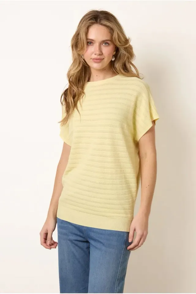 Blue Vanilla Top Knit Giallo Limone Manica Corta