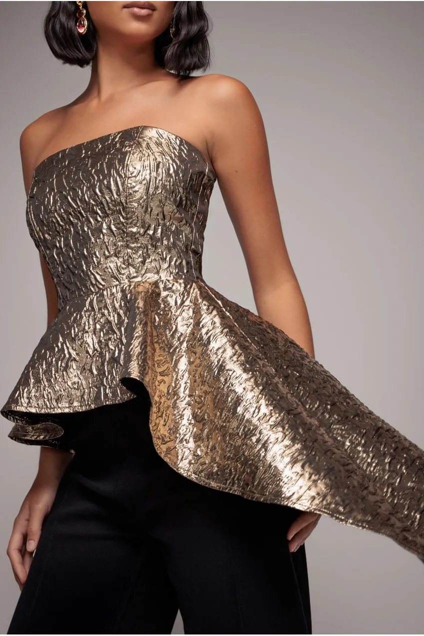 Goddiva top jacquard bronzo oro senza spalline 6-16