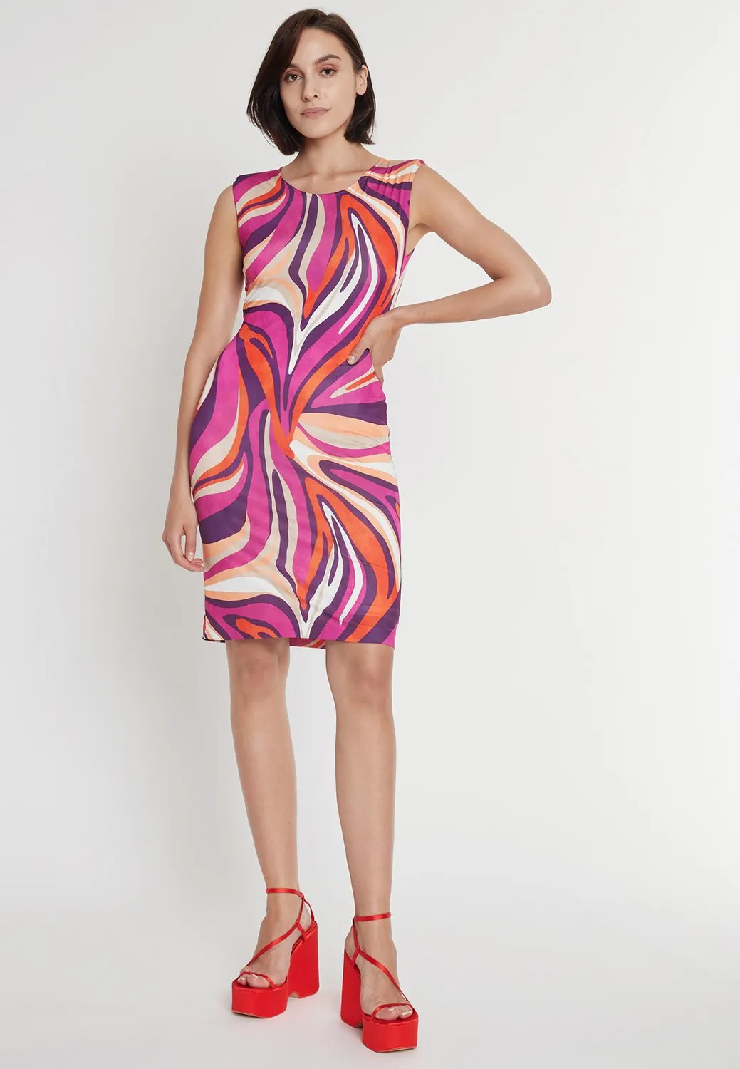 Ana Alcazar Primy tubino jersey stampa fucsia