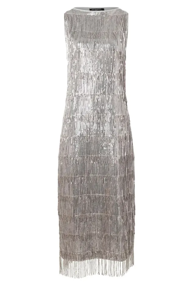 Ana Alcazar Tabyla abito midi paillettes argento frange