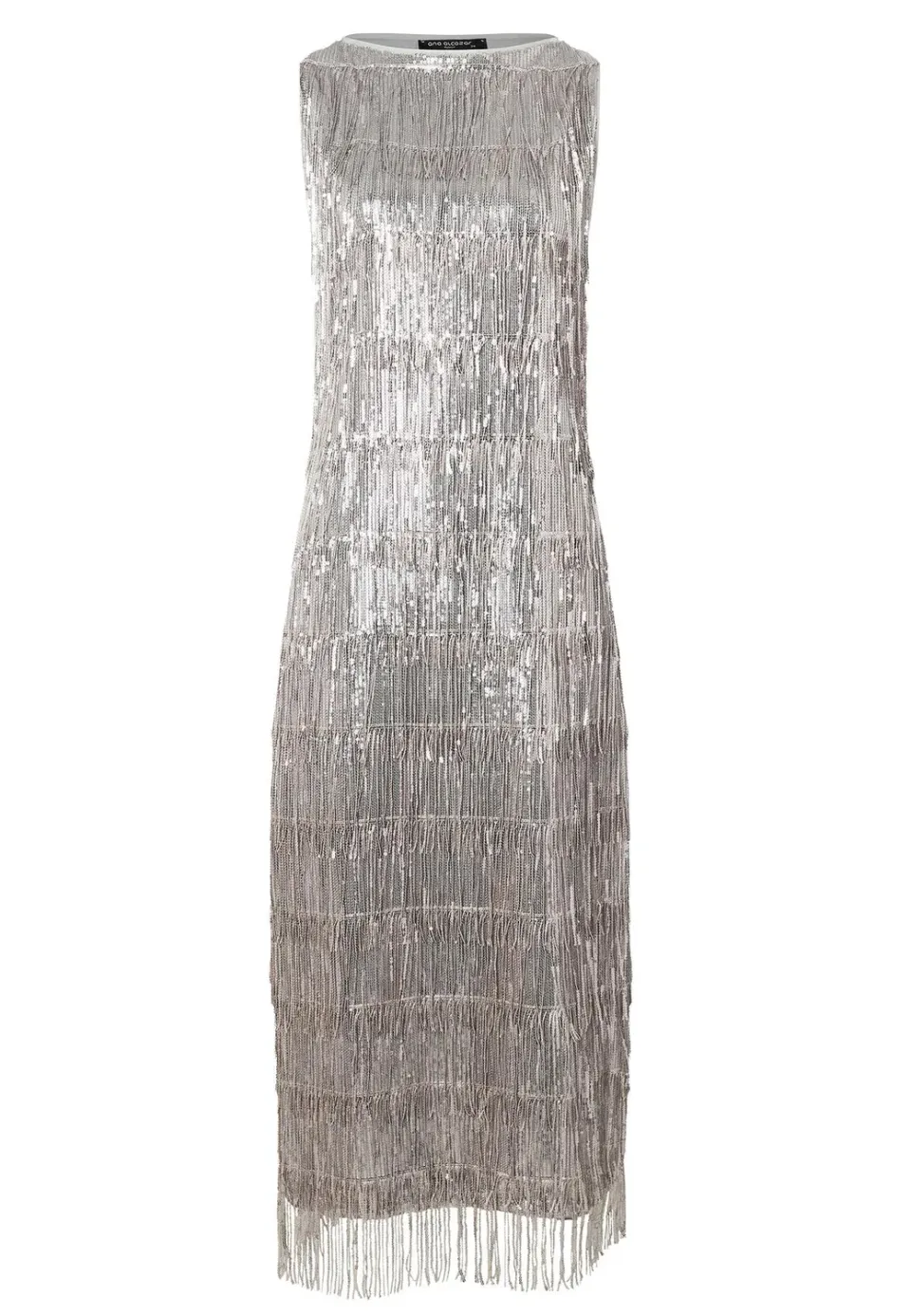 Ana Alcazar Tabyla abito midi paillettes argento frange