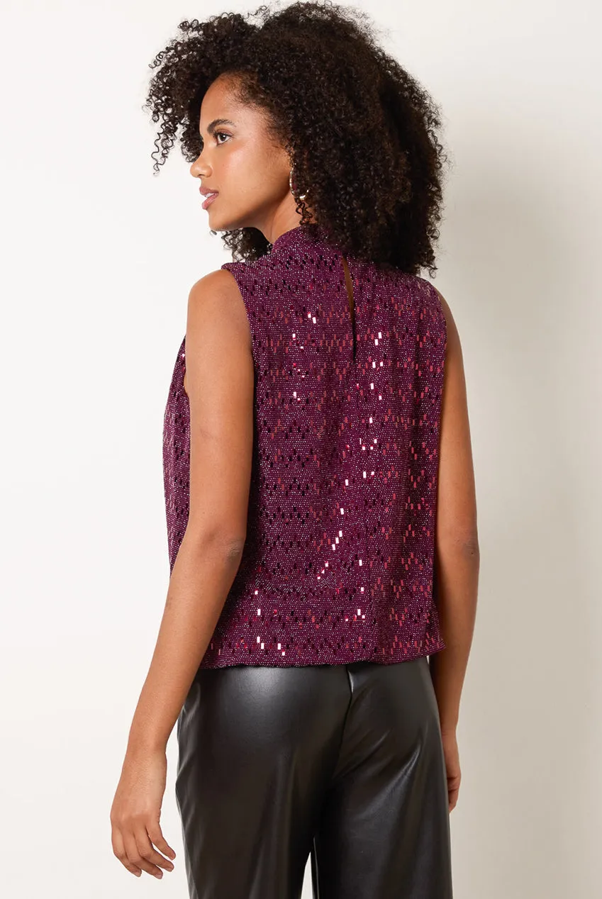 Blue Vanilla Puff Ball blusa bordeaux metallizzata collo alto