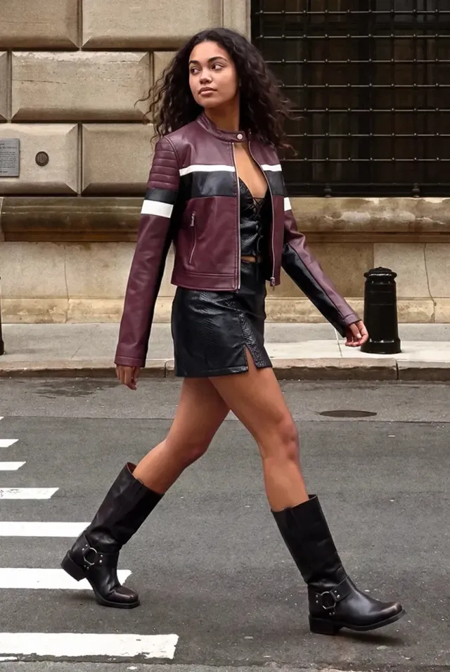 Pink Vanilla Motocross giacca biker cropped bordeaux ecopelle