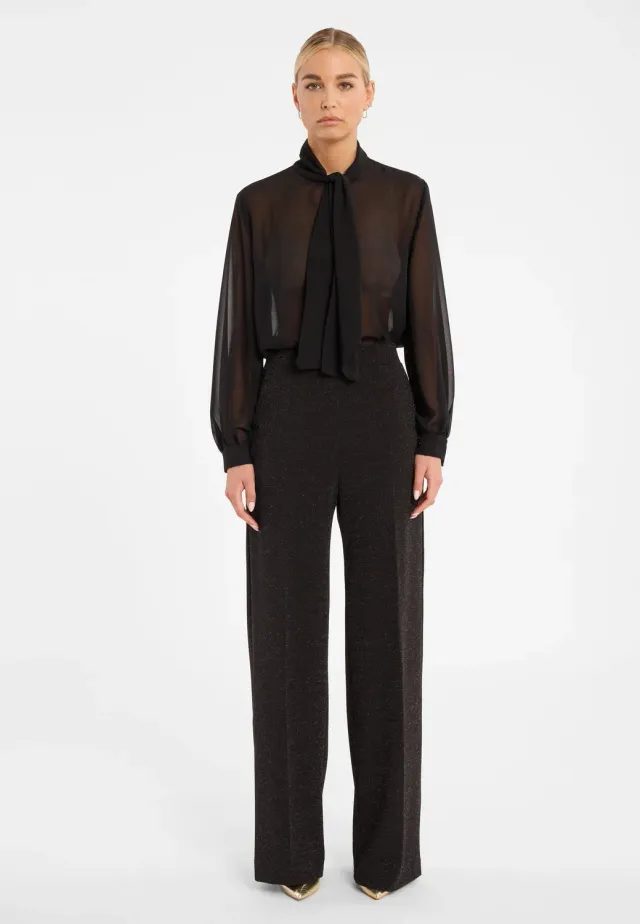 Ana Alcazar Cilisa pantaloni lurex neri a palazzo