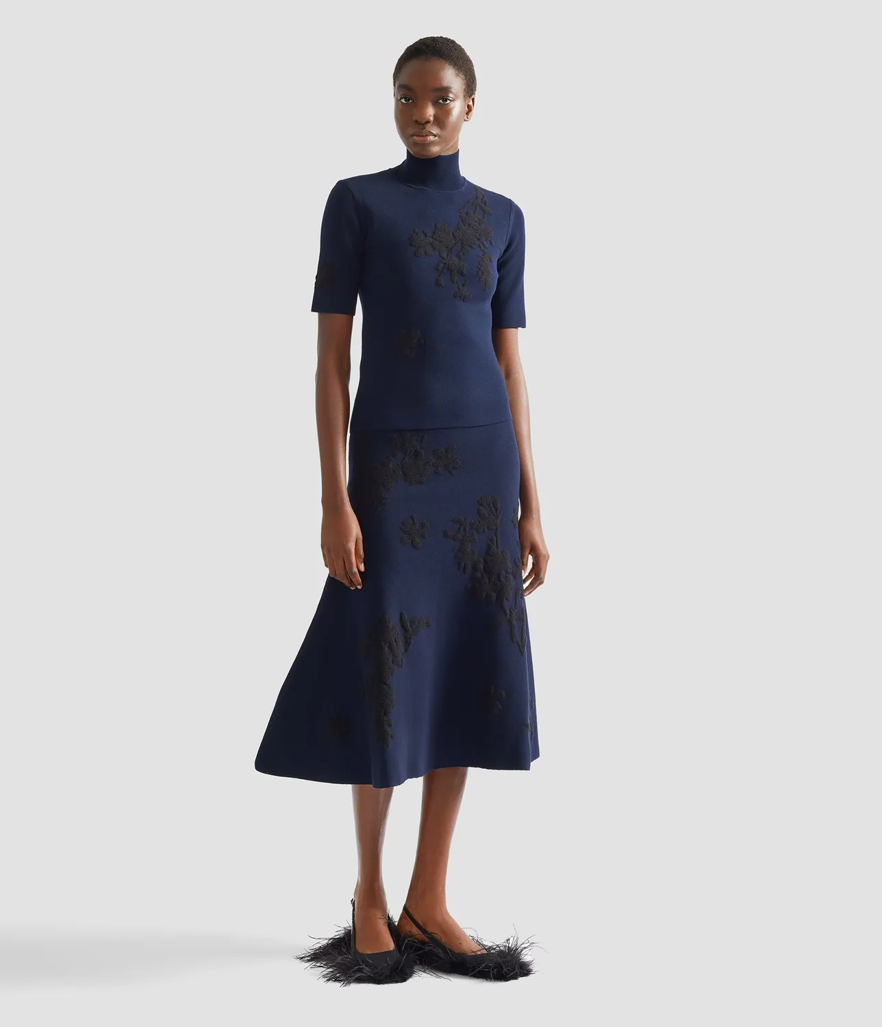 Erdem Gonna Midi Jacquard Blu Navy Fiori