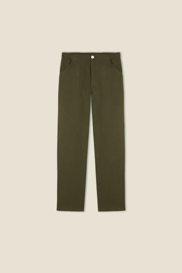 Dahlia Desmond pantalone unisex verde lino viscosa