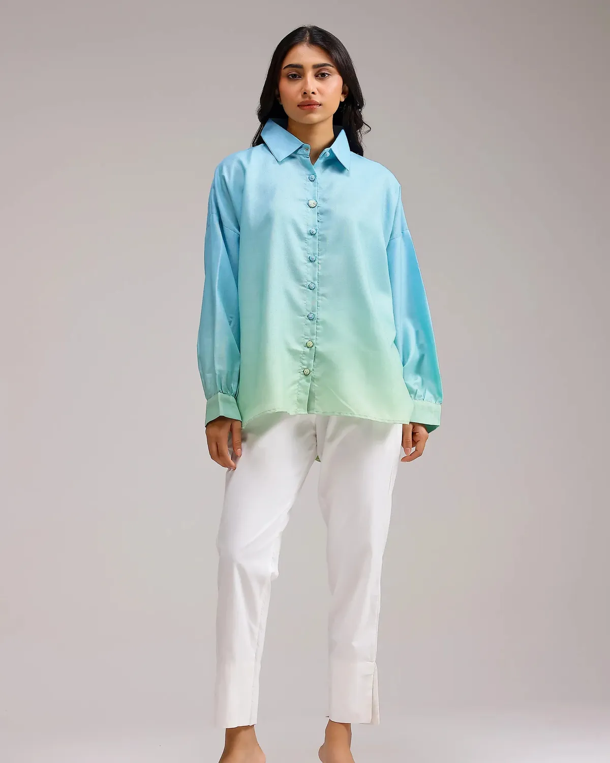 Our Dve Saanjh Sea Mist Shirt camicia menta sfumata