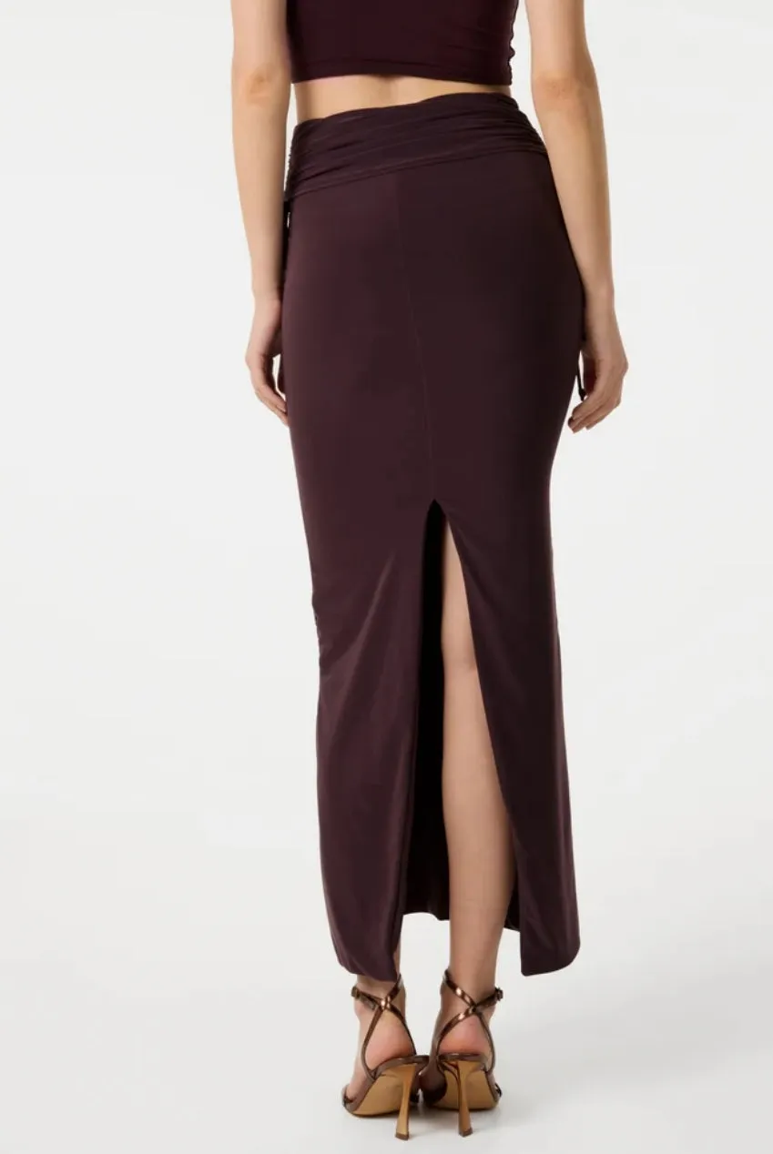 Pink Vanilla Ruched Side gonna maxi cioccolato spacco