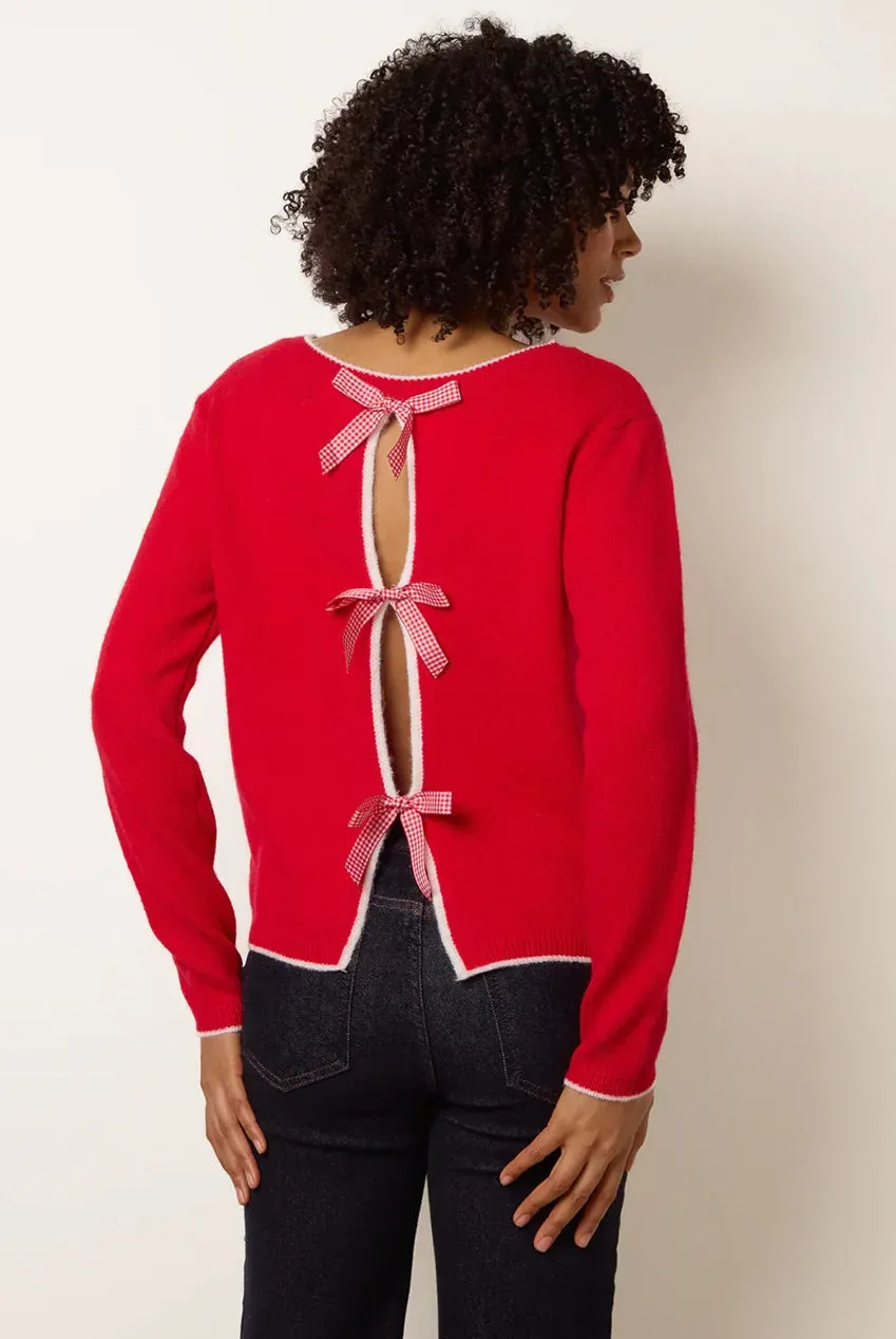 Blue Vanilla Back Bow maglione rosso con fiocco manica corta