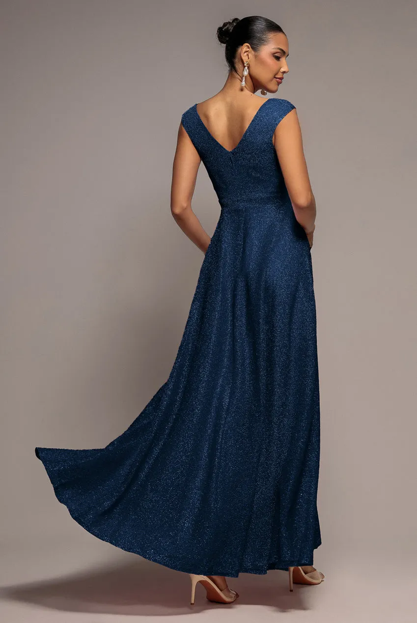 Goddiva Crossover Lurex Abito Maxi Navy Glitter