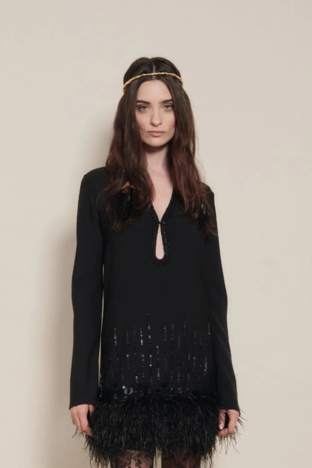 Johanna Ortiz Fortune's Favor cerchietto oro nero piume