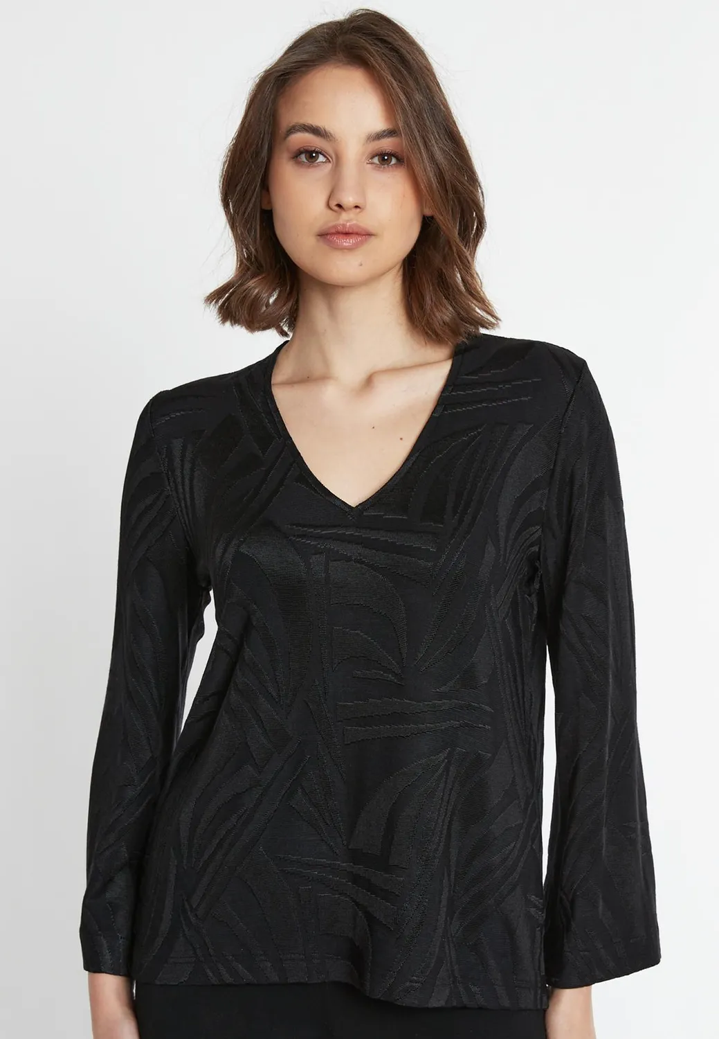 Ana Alcazar Sonea V-Top top nero in viscosa devoré