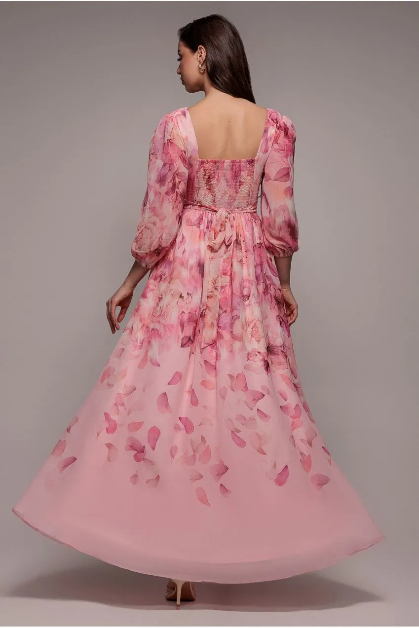 Goddiva DR5131 abito lungo rosa cipria floreale chiffon