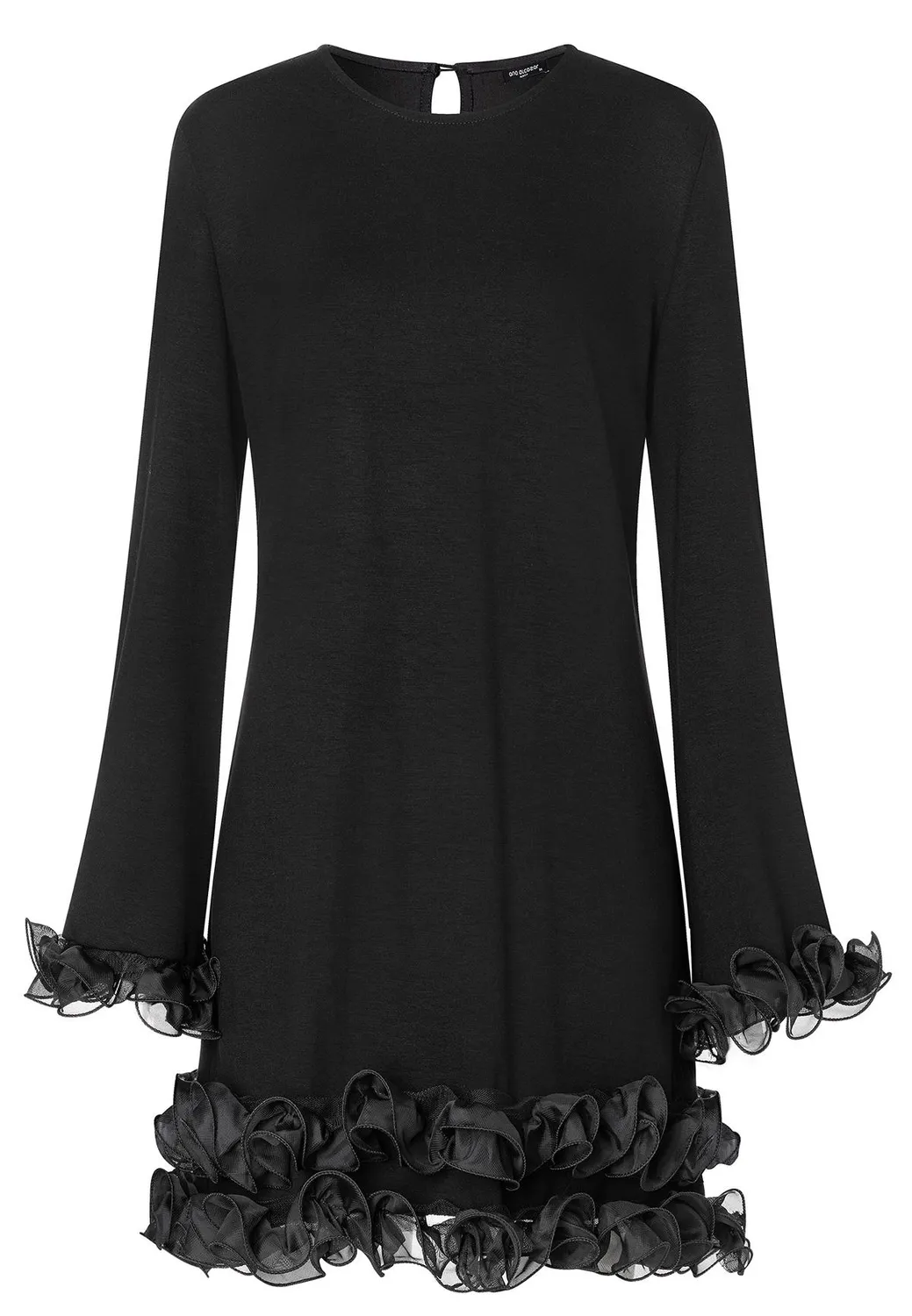 Ana Alcazar Aglia abito cocktail nero volant chiffon