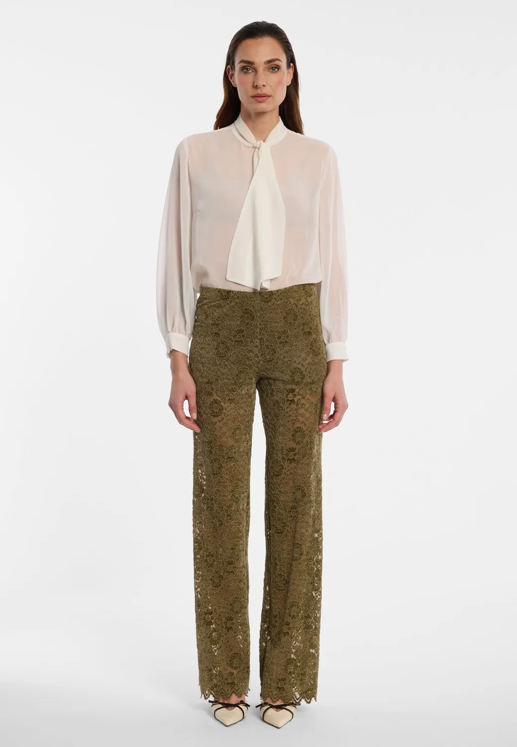 Ana Alcazar Enloroa pantaloni pizzo verde oliva