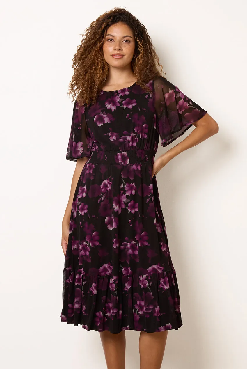 Blue Vanilla Mesh Floral abito midi nero floreale