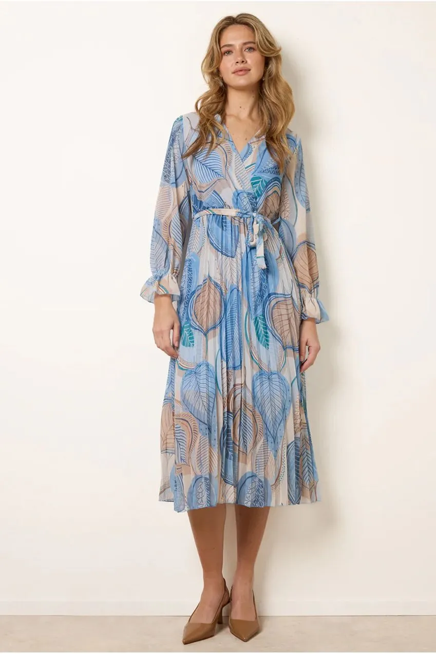 Blue Vanilla Crossover Pleated abito midi blu plissettato