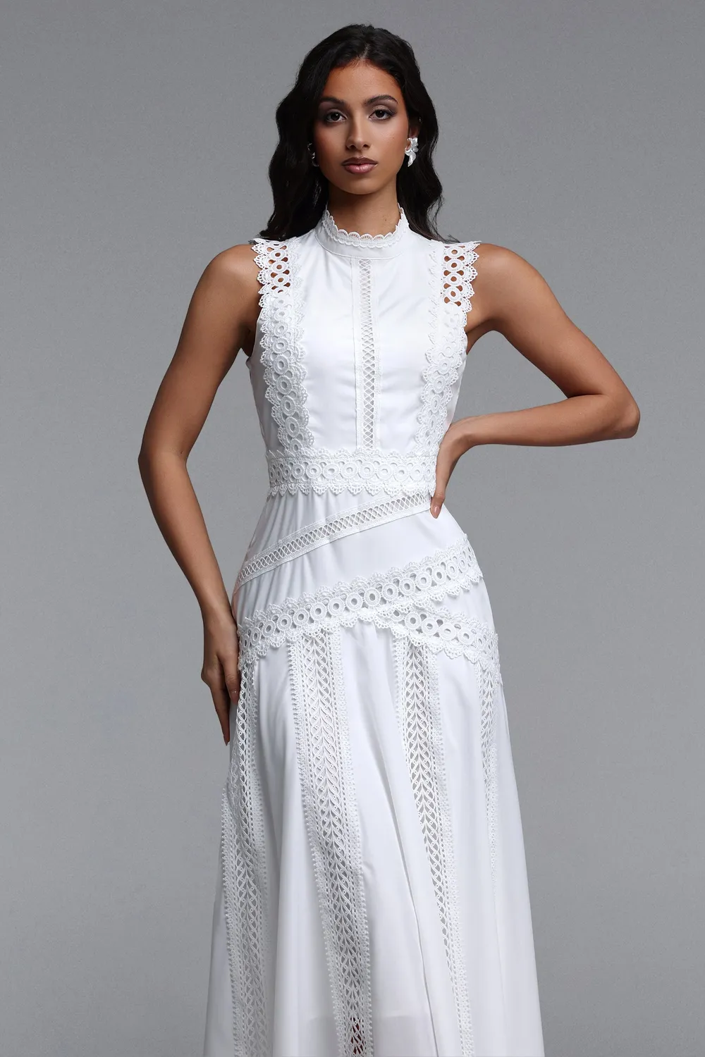 Bella Barnett Inez Resort abito maxi bianco smanicato