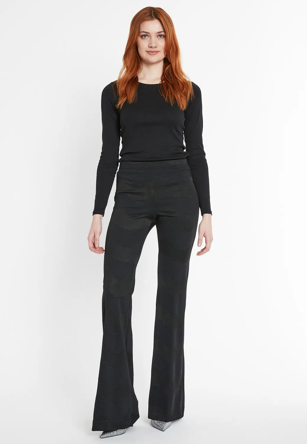 Ana Alcazar Saponi pantalone zampa nero lurex