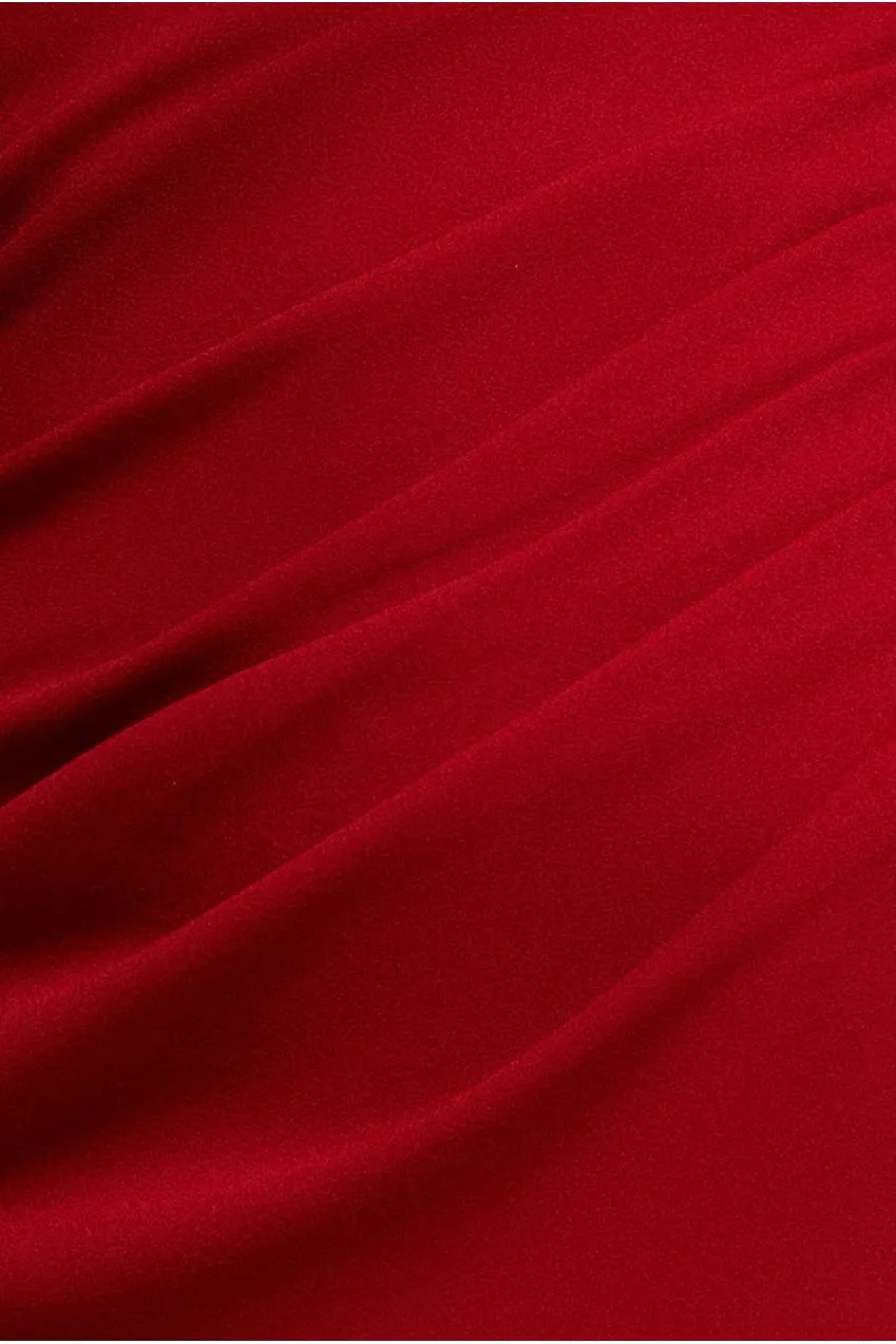 Goddiva Off Shoulder abito maxi rosso spacco scuba elegante