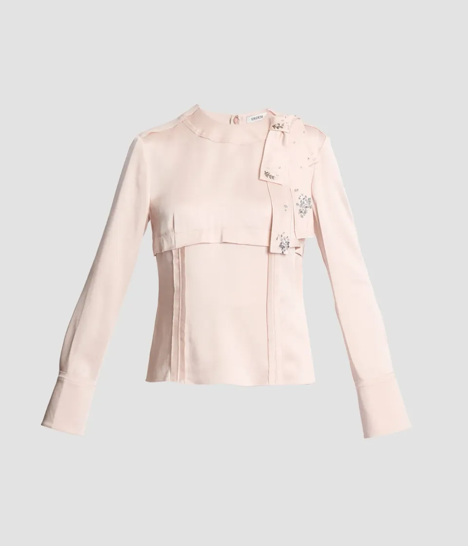 Erdem Satin Cady camicia maniche lunghe raso slim
