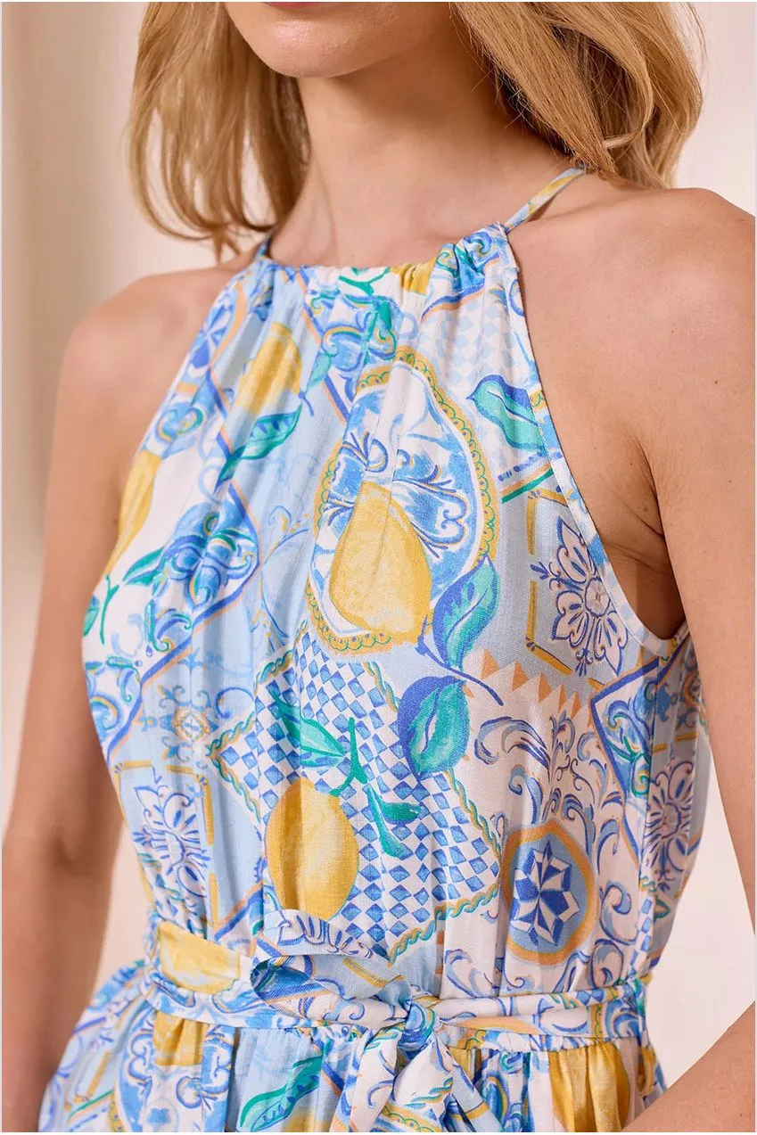 Angeleye Halterneck abito maxi blu limoni