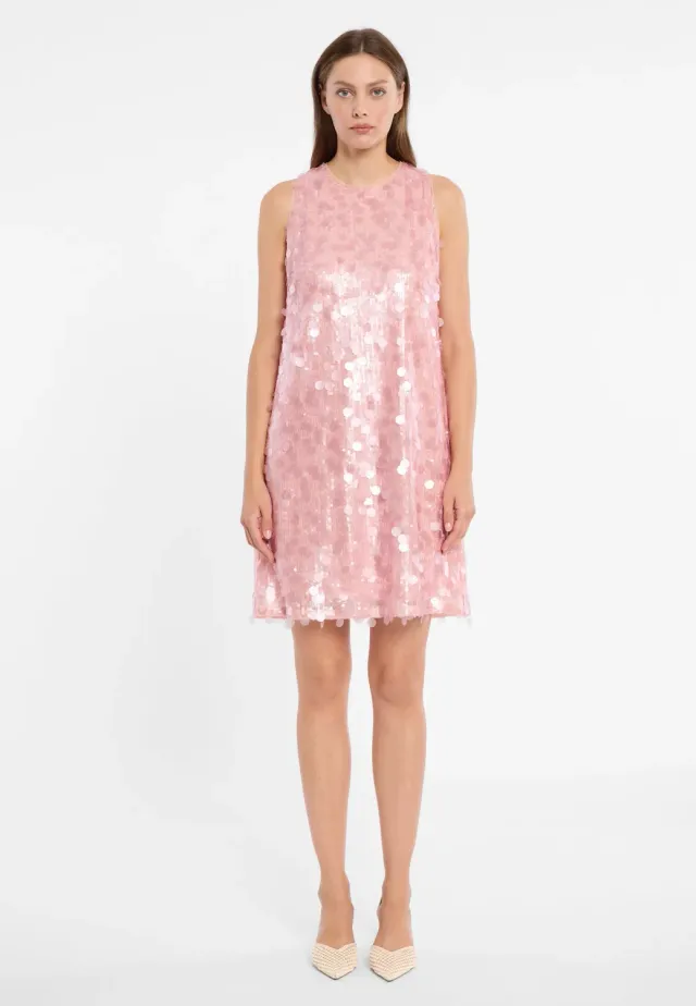 Ana Alcazar Dorilys abito mini rosa con paillettes