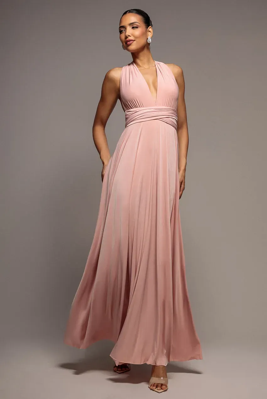 Goddiva Multiway Tie-Up abito lungo rosa blush damigella