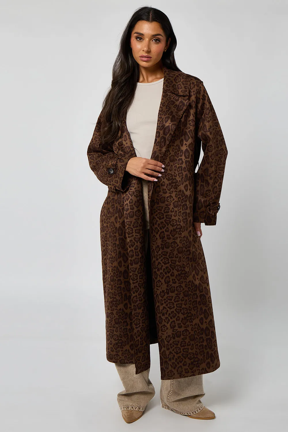 Urban Bliss Leopard Trench cappotto scamosciato leopardato