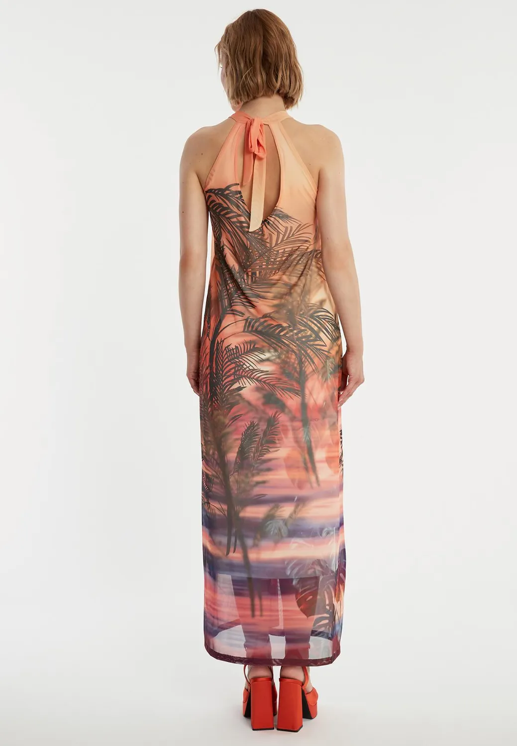 Ana Alcazar Zilana abito maxi halter arancione
