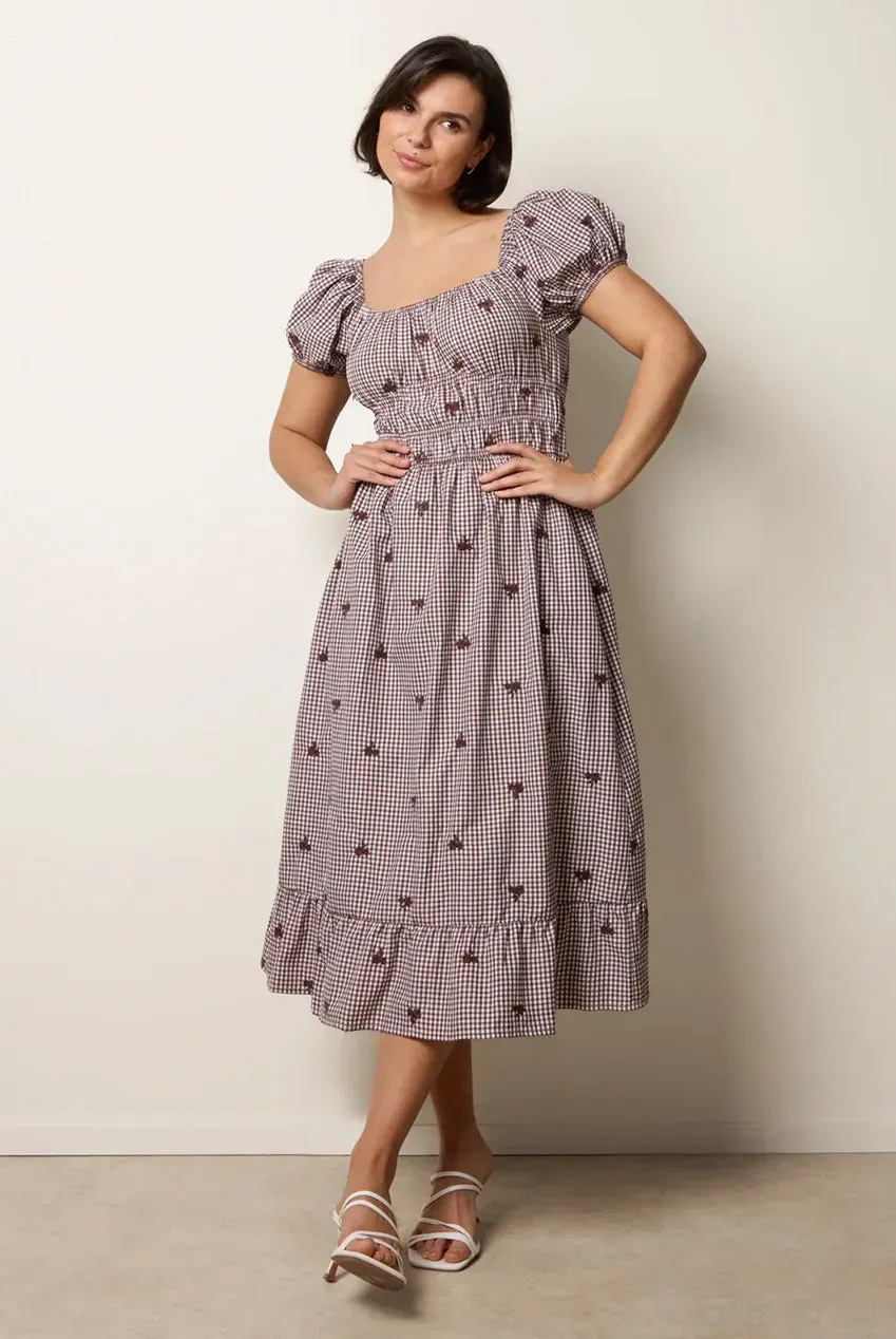 Blue Vanilla Gingham Milkmaid abito midi marrone quadri