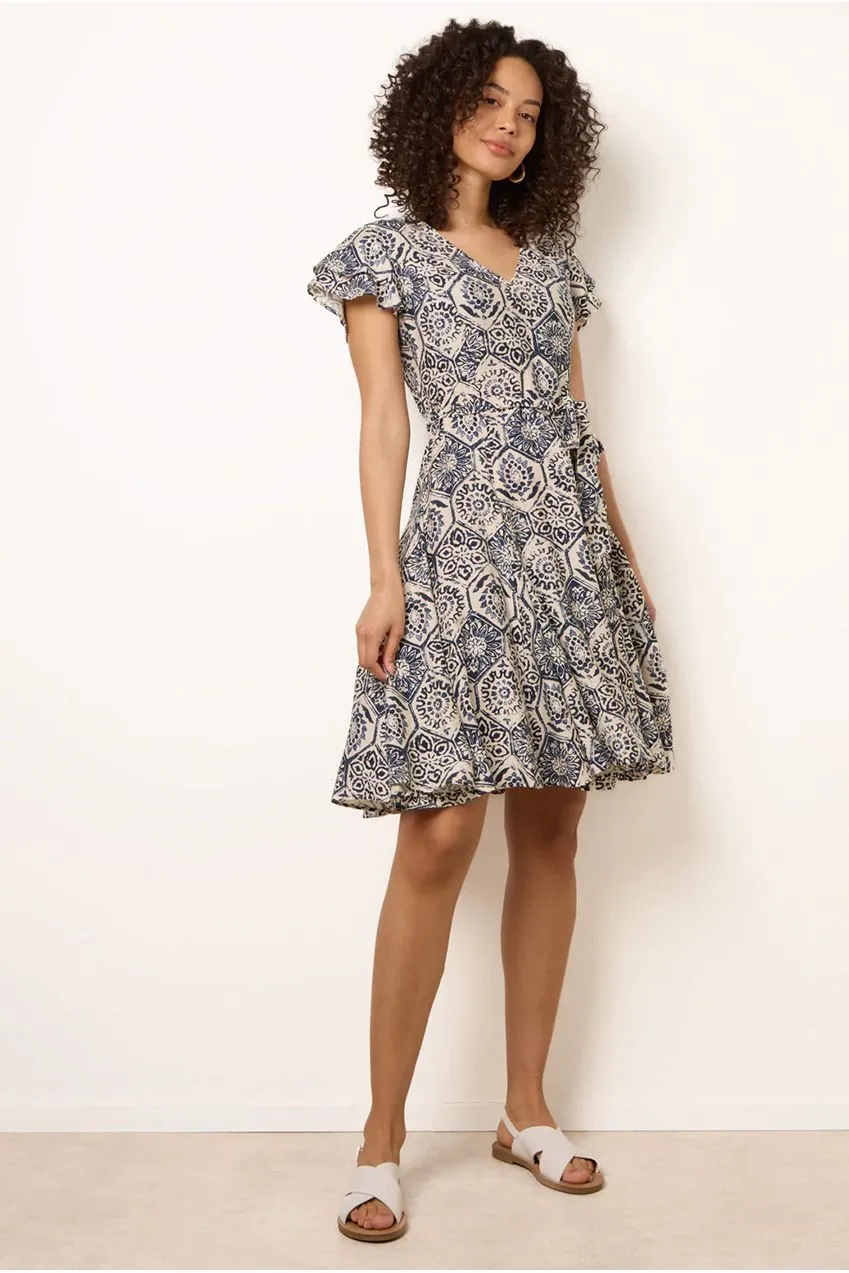 Blue Vanilla V Neck Godet abito mini blu navy fantasia