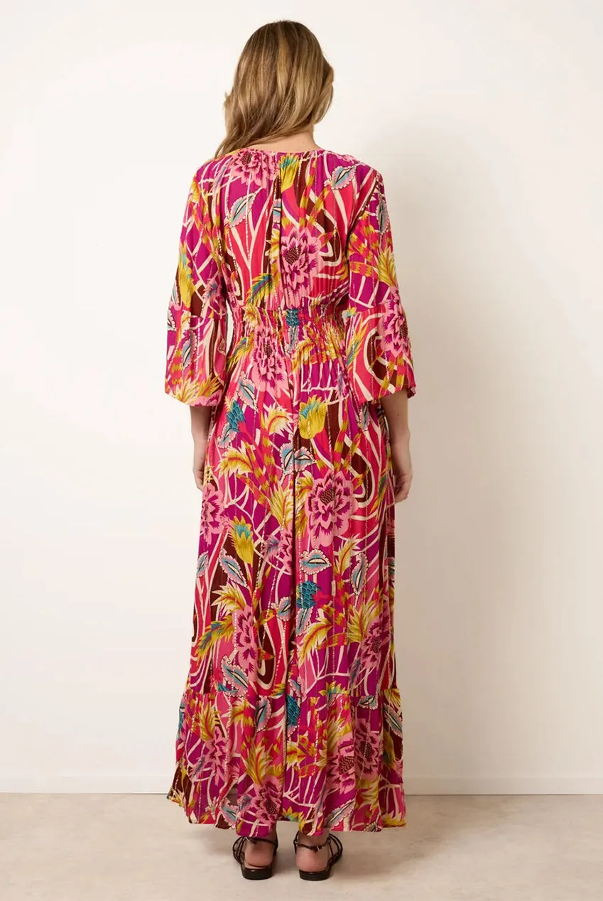 Blue Vanilla Tropical abito maxi rosa viscosa scollo V
