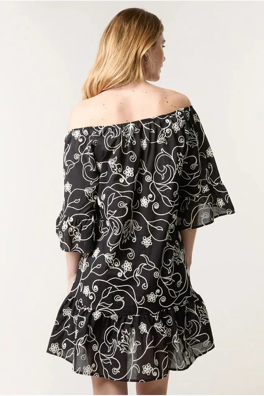Blue Vanilla Embroidered Smock abito mini nero S/M cotone