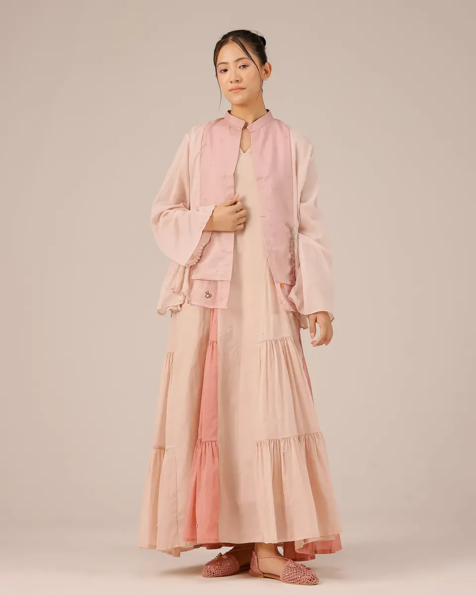 Our Dve Blush Pearl completo abito giacca rosa perle