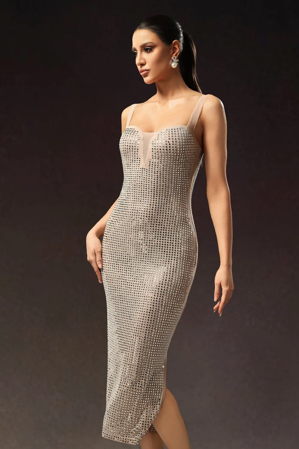 Bella Barnett Logan Diamond abito midi oro strass