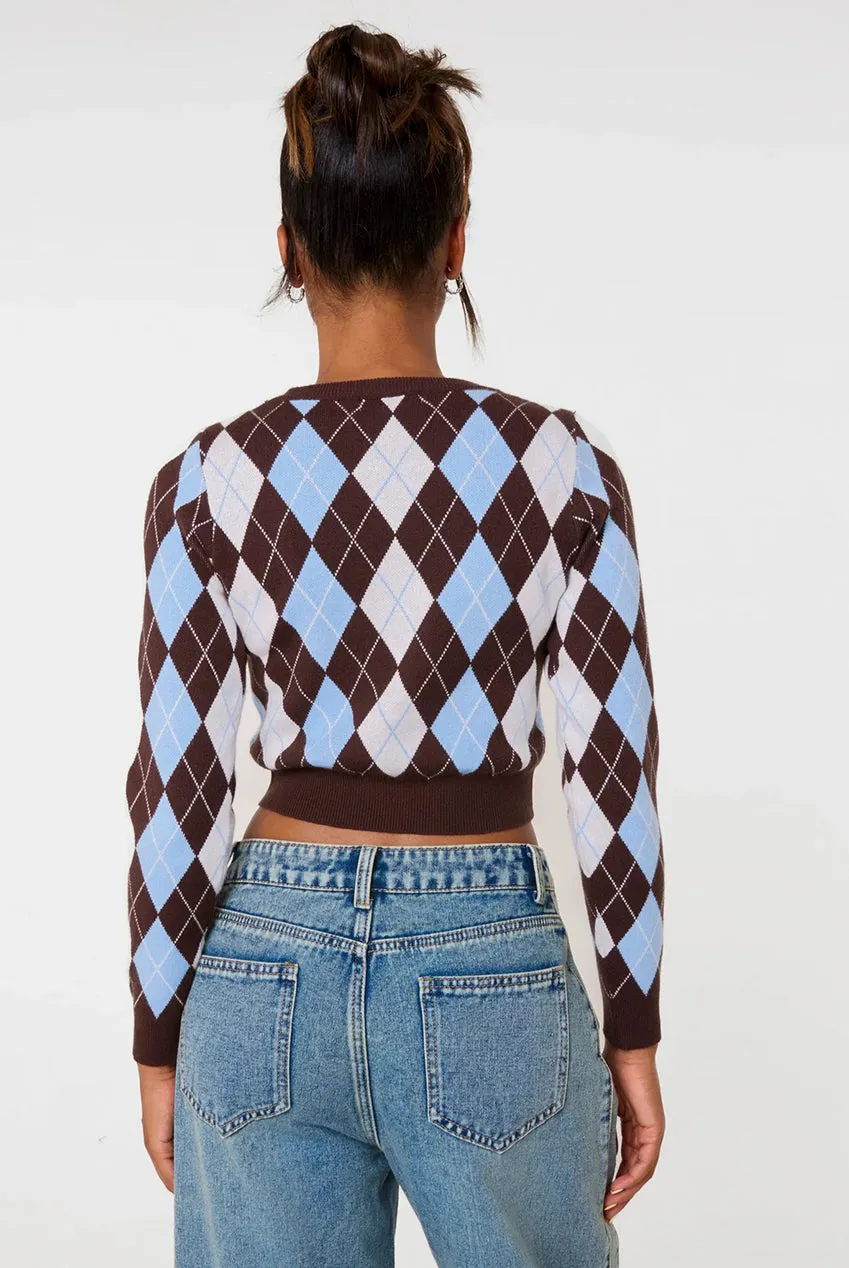Pink Vanilla Argyle Maglione Cioccolato Rombi Crop