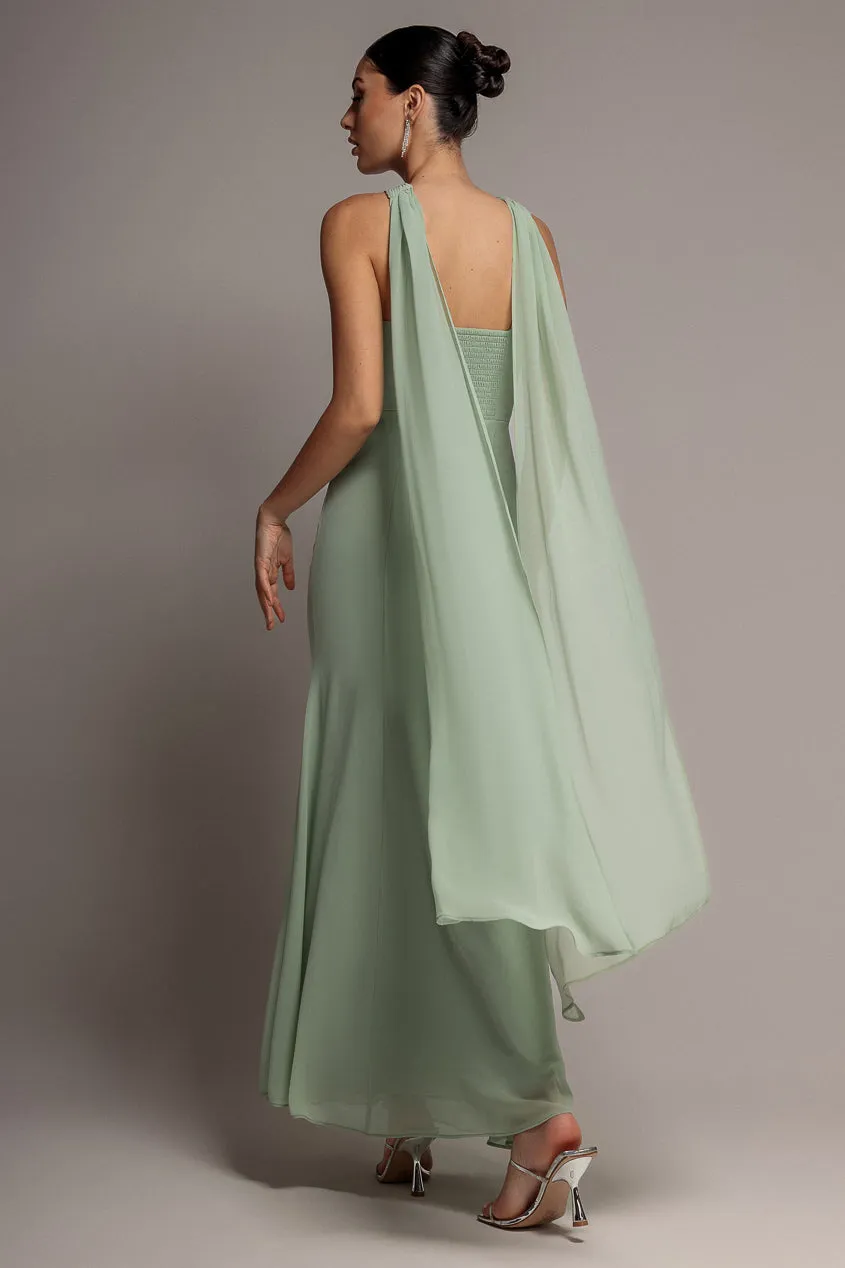 Goddiva Cross Front abito maxi chiffon verde salvia